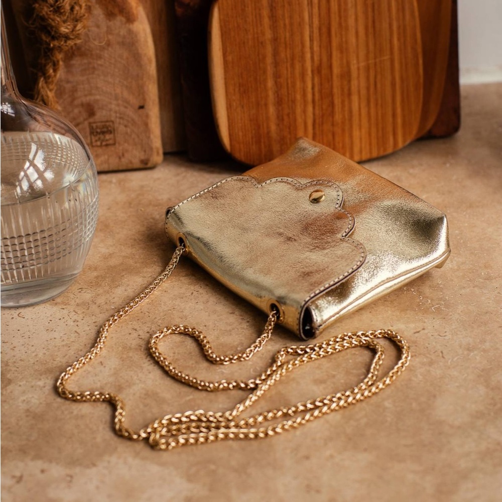 Scallop Leather Bag - Gold